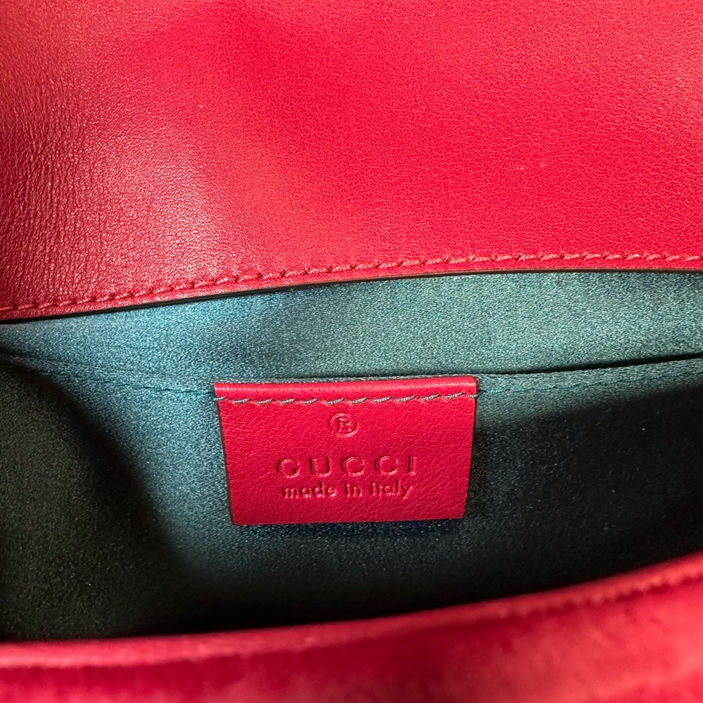 Authentic Gucci Pink Velvet GG Marmont Floral Embellished Crossbody Bag - Picture 11 of 12